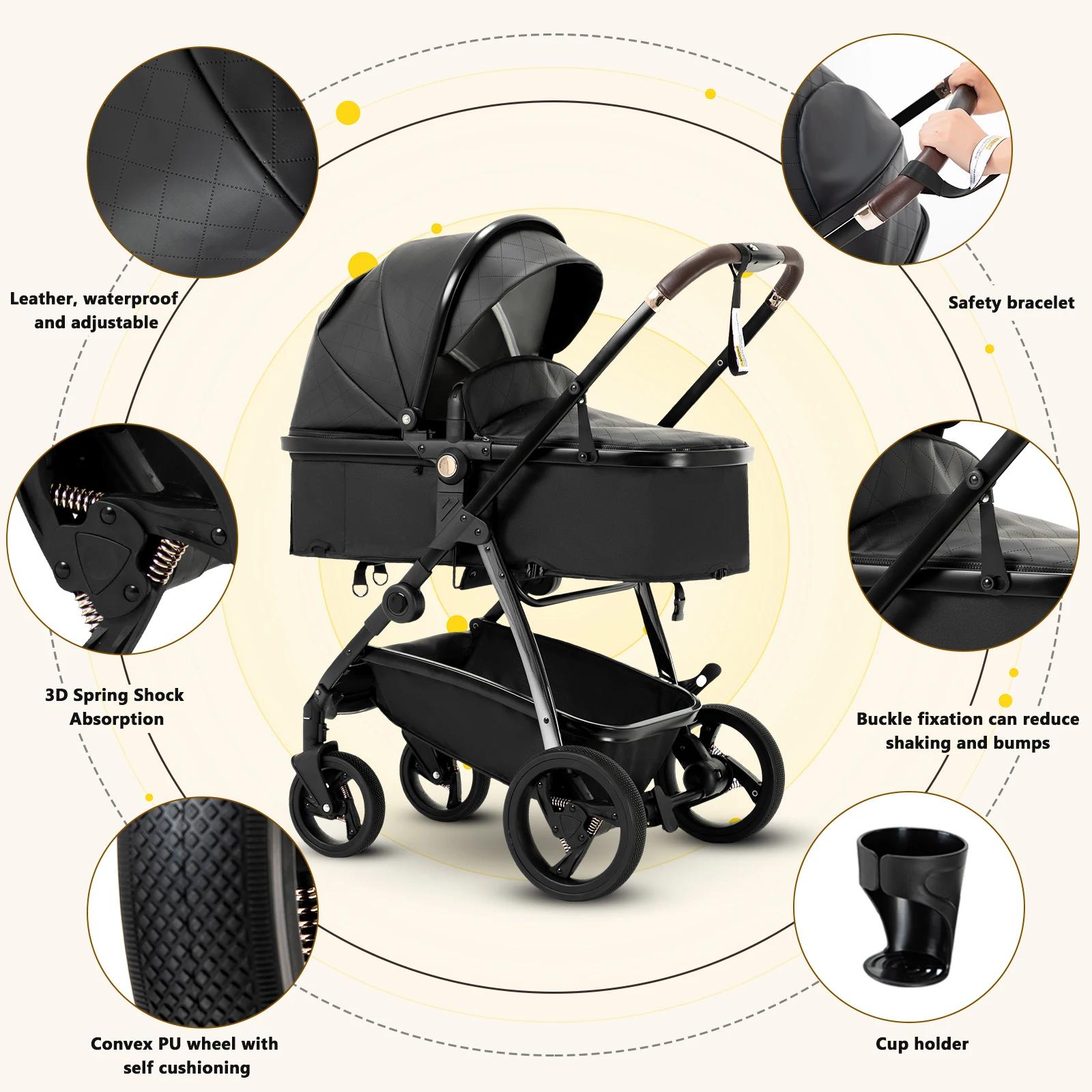 Poussette 3 en 1 pour bébé, poussette de voyage luxueuse et portable, poussette pliable haute, cadre