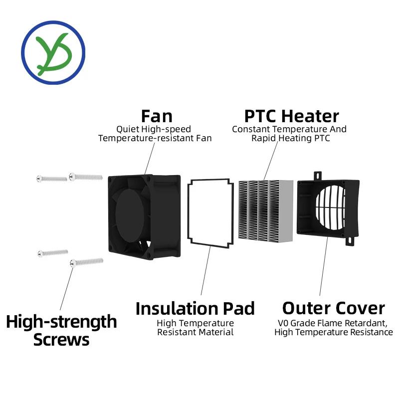 Chauffage PTC 12V 24V 48V 110V 220V, 50 ~ 400W, chauffage isolé thermostatique en céramique avec ven