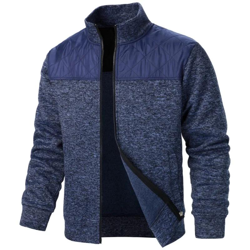 Sweat-shirt Patchwork pour hommes, veste à col montant, Cardigan ajusté, Streetwear, vêtements de sp