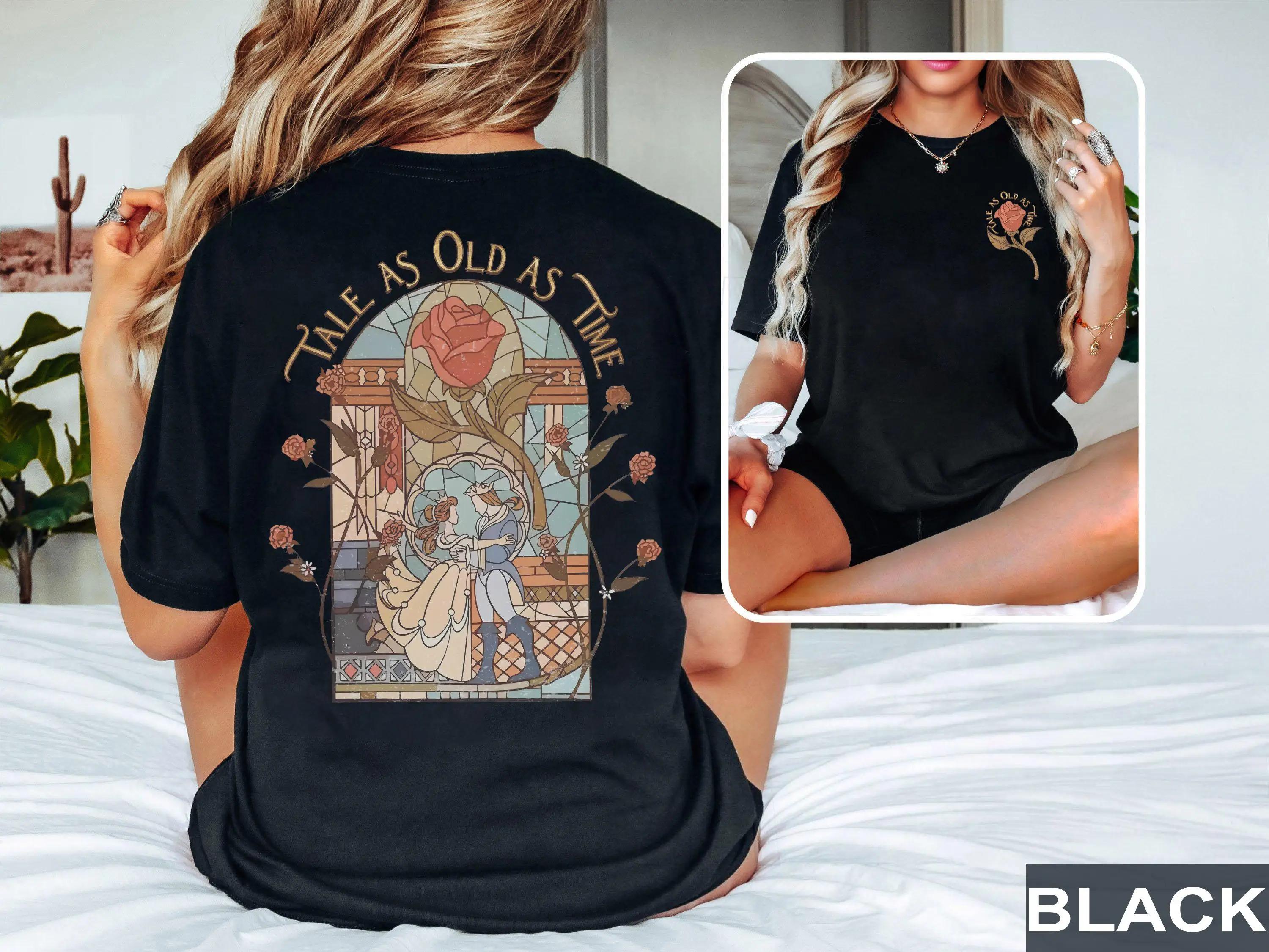 T-Shirt rétro Disney la Belle et la Bête pour femmes, Vintage, en coton, manches courtes, unisexe, S