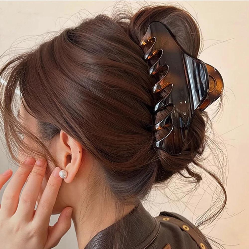 Pince à cheveux rétro coréenne en acétate, grand crabe, pince requin, épingle à cheveux Simple, queu