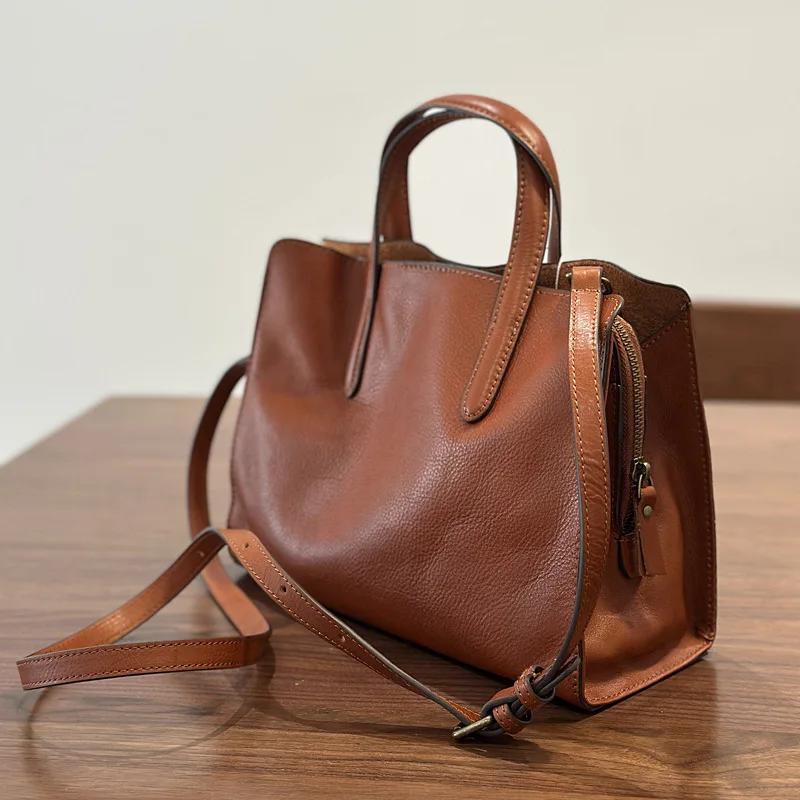 Sac à main Johnature 2026 Printemps Nouveau en cuir véritable, sac fourre-tout décontracté et polyva