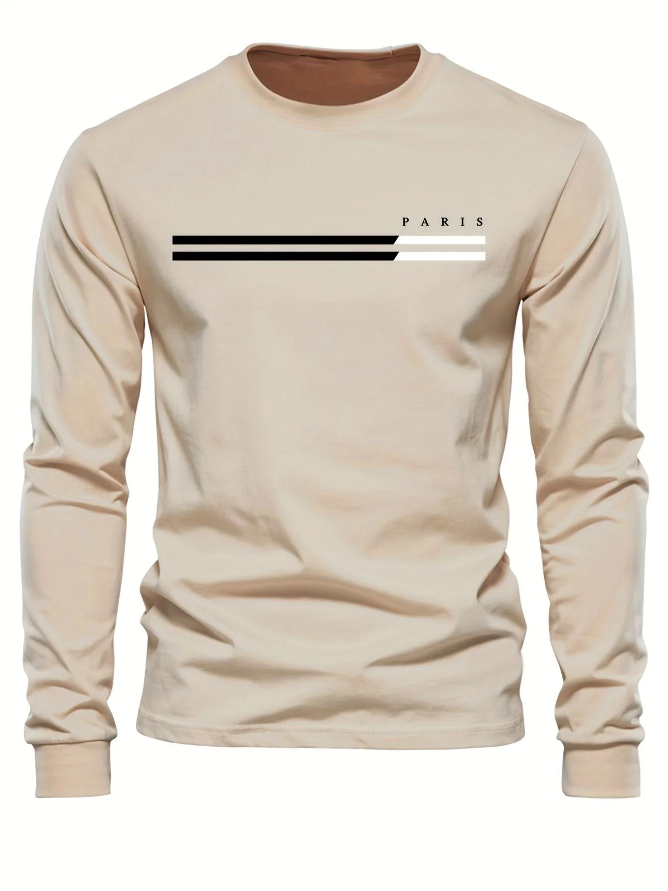 T-shirt à manches longues et col rond pour homme, 100% pur coton, ample, confortable, décontracté, i