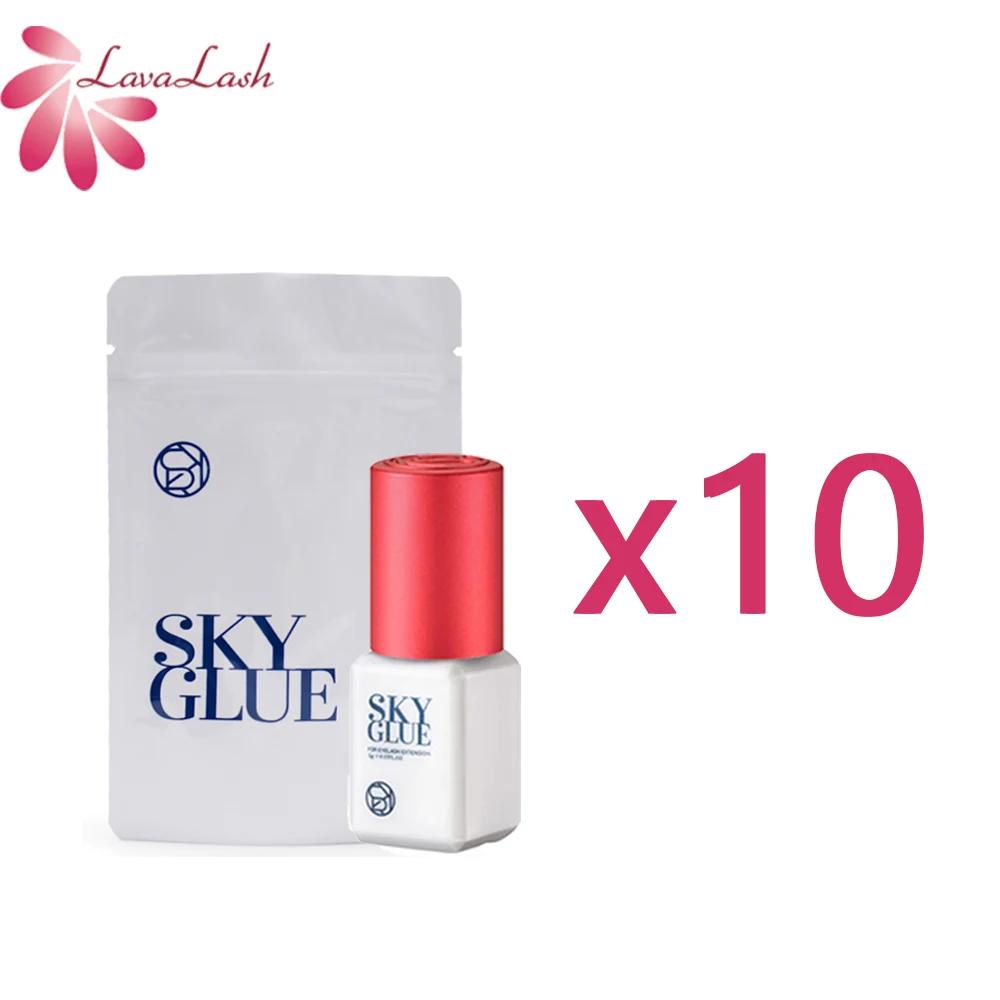 Extensions de cils coréennes originales, 10 bouteilles/lot, colle ciel avec capuchon rouge, temps de