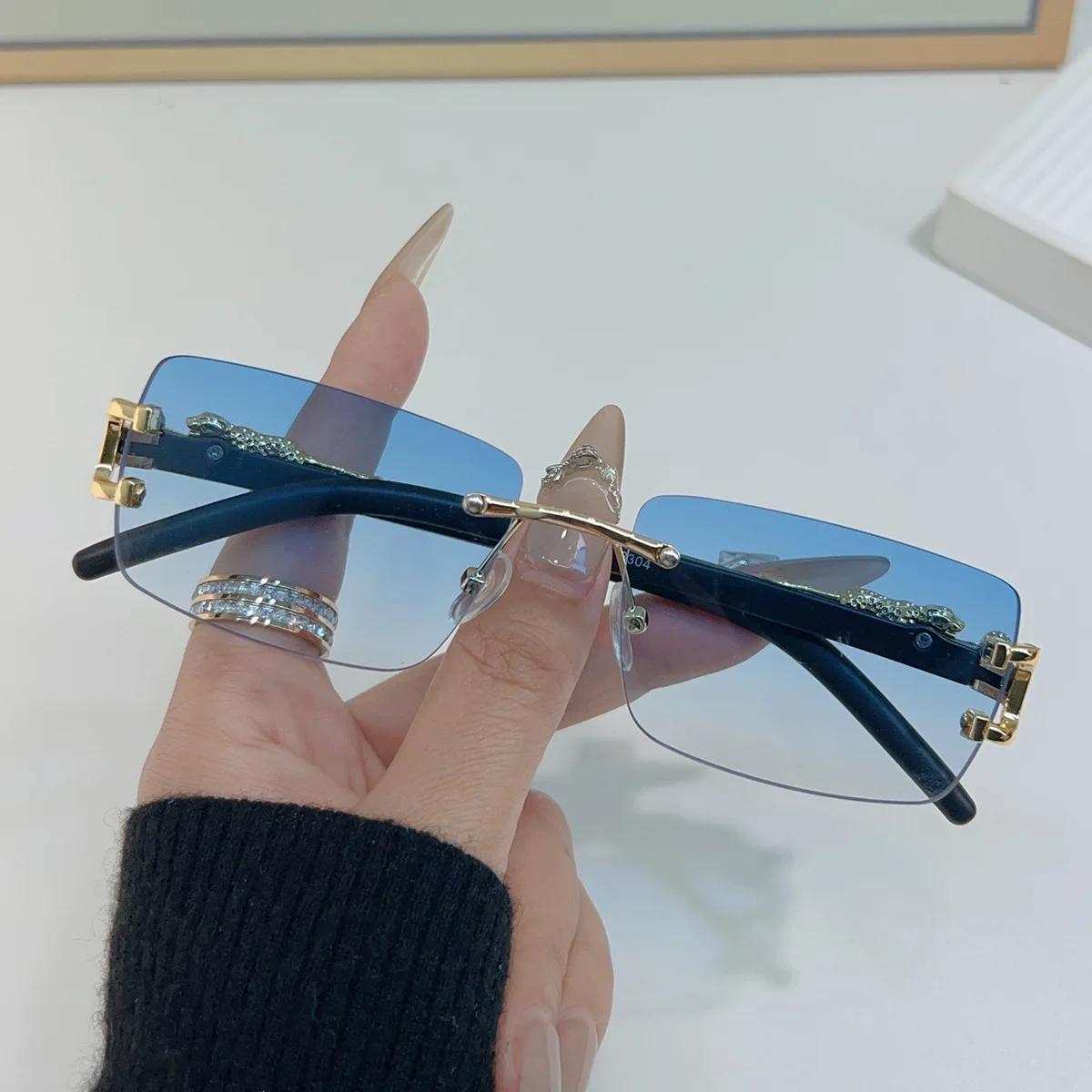 Lunettes de soleil rectangulaires sans monture pour hommes et femmes, à la mode, personnalisées, pou