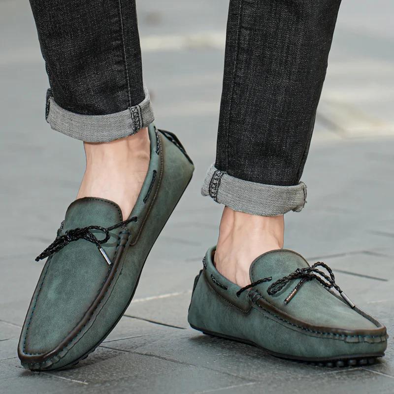 Mocassins respirants en cuir véritable pour hommes, chaussures décontractées à enfiler, mocassins no