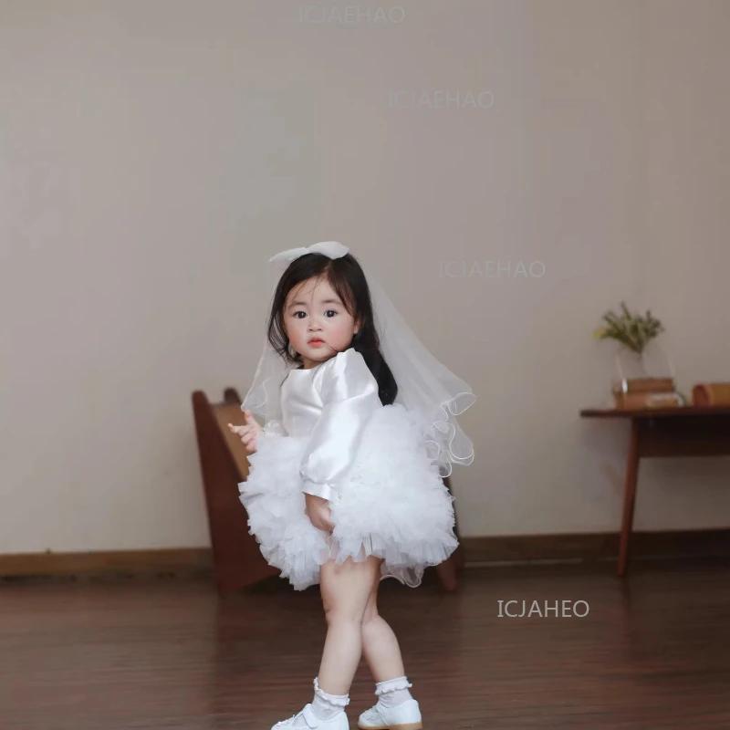 Robe de mariée blanche pour enfants 2026, tenue de cérémonie pour enfant, robe de demoiselle d'honne