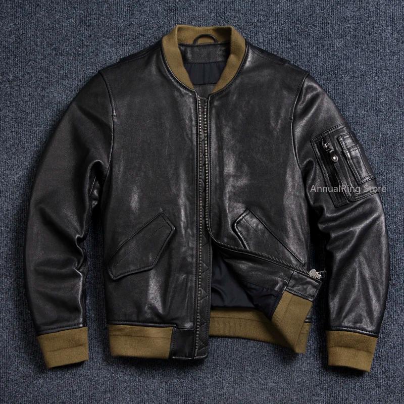Bomber Ma-1 veste en cuir véritable hommes manteau en peau de mouton tanné naturel Vintage Air Force