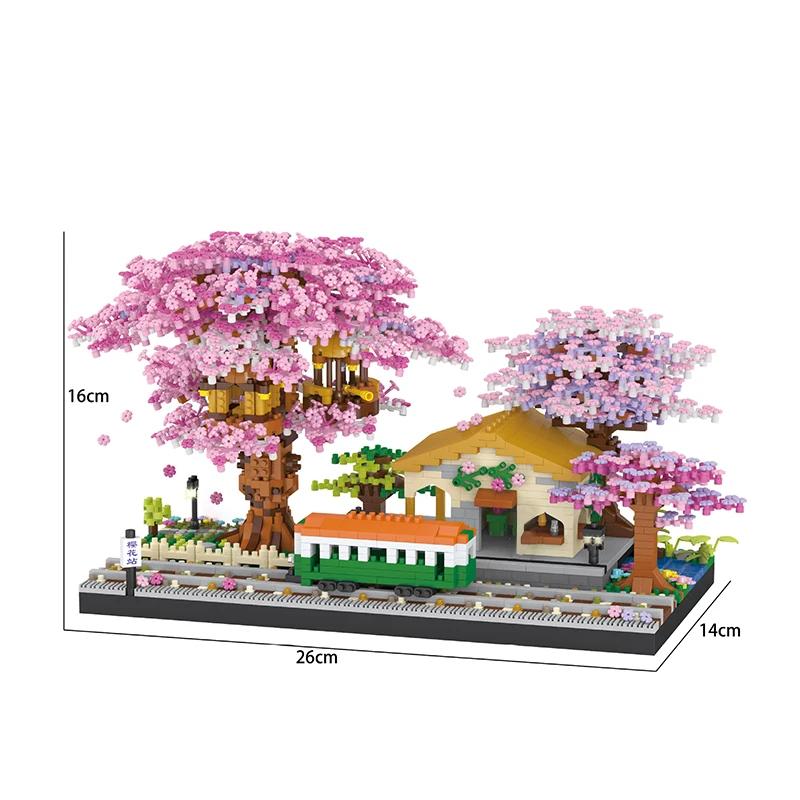 Ensemble de blocs de construction d'arbre bonsaï cerisier, briques de plantes en fleurs de Sakura av