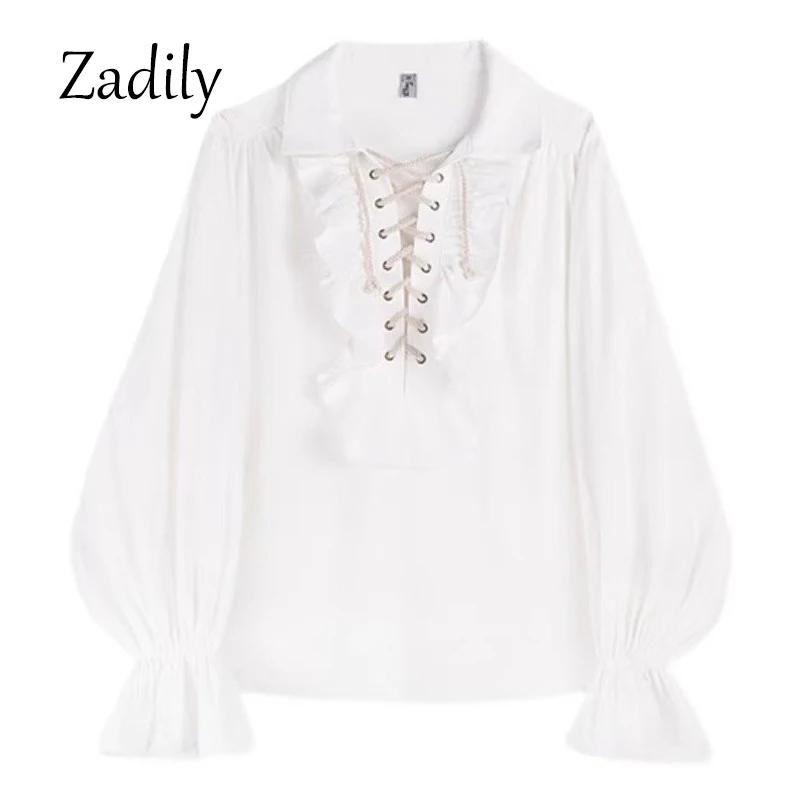 Chemisier gothique victorien pour femme ouji, chemise à volants et lacets, manches longues, style vi