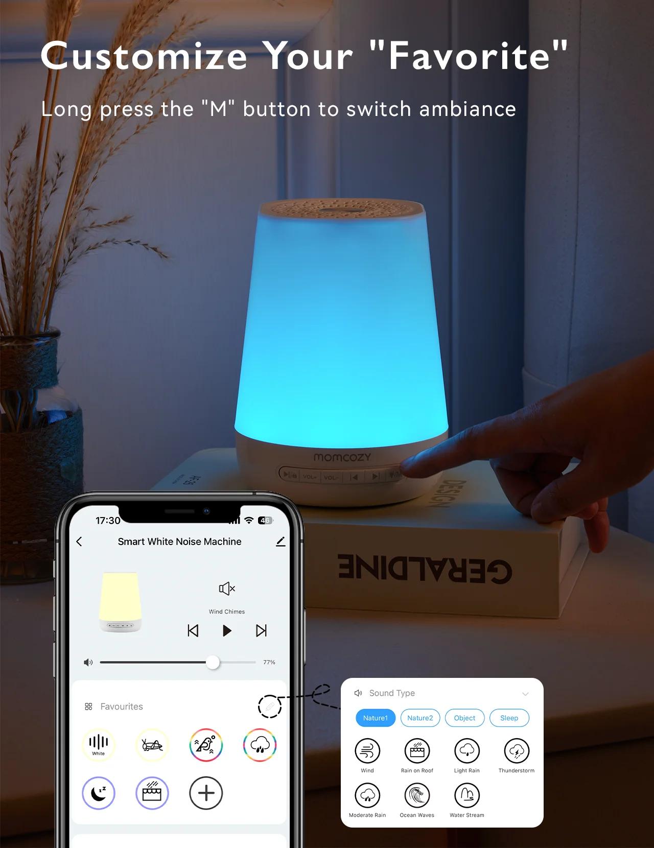 Momcozy Baby Machine sonore à bruit blanc pour bébé endormi, veilleuse, 34 sons apaisants, minuterie