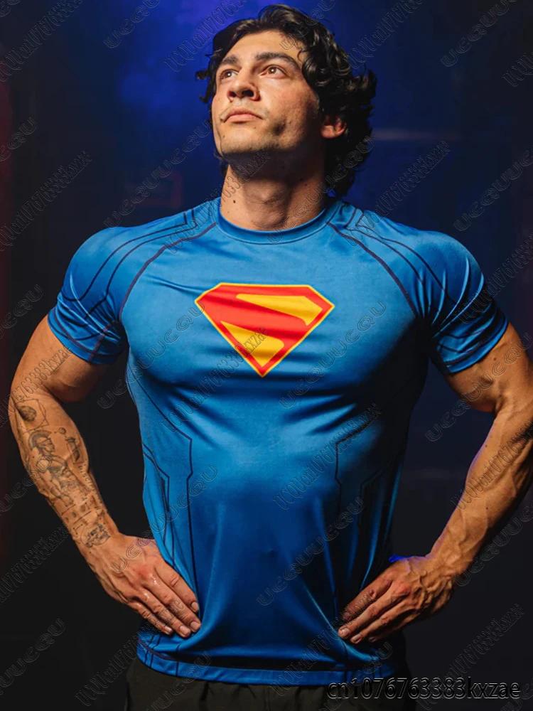 T-shirts de fitness Superman, t-shirts à manches courtes pour musculation, t-shirts décontractés à c