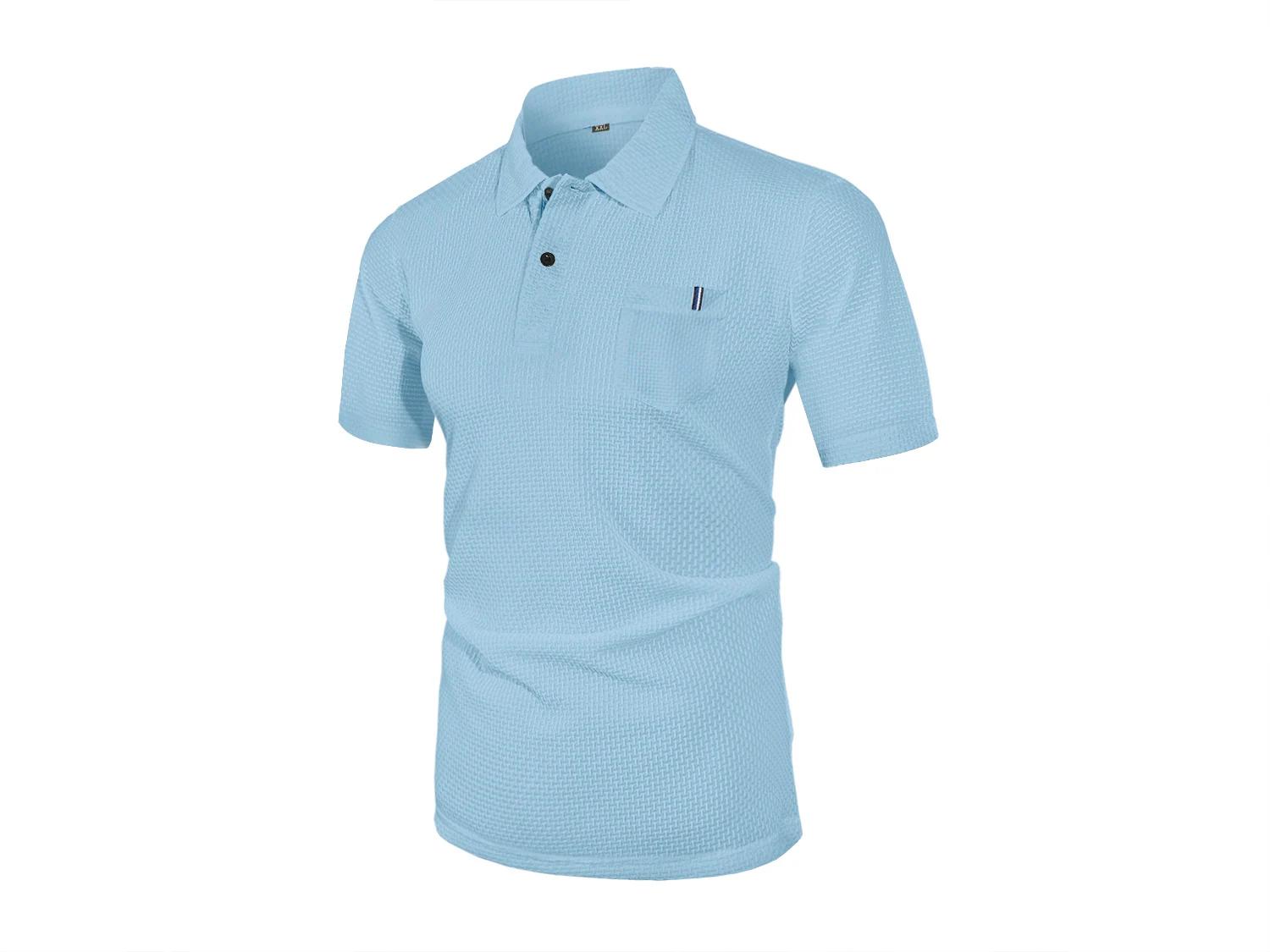 POLO d'été avec poche à revers en soie glacée, T-shirt à manches courtes pour hommes, haut de vêteme