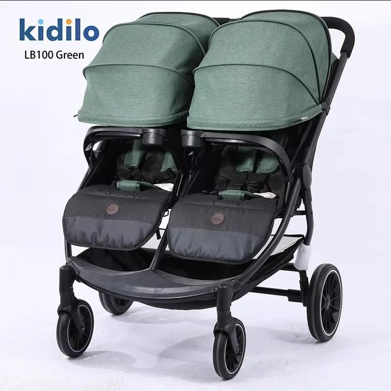 La poussette double tout-en-un peut s'asseoir ou s'allonger, poussette pour bébé légère et pliable a