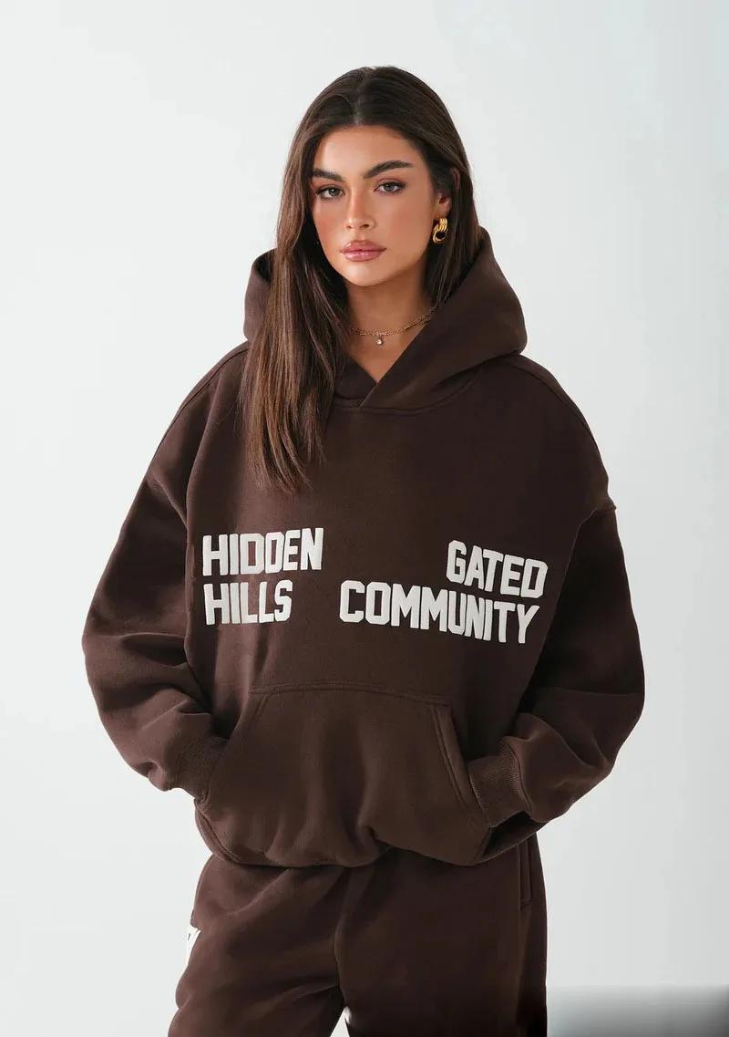 2025 printemps et automne marque à la mode imprimé ensemble à capuche avec sweat à capuche à manches