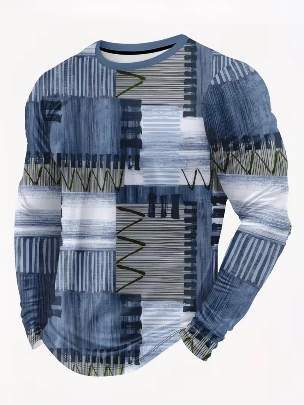 T-shirt vintage à manches longues pour homme, imprimé rayures, haut tendance printemps-automne, t-sh