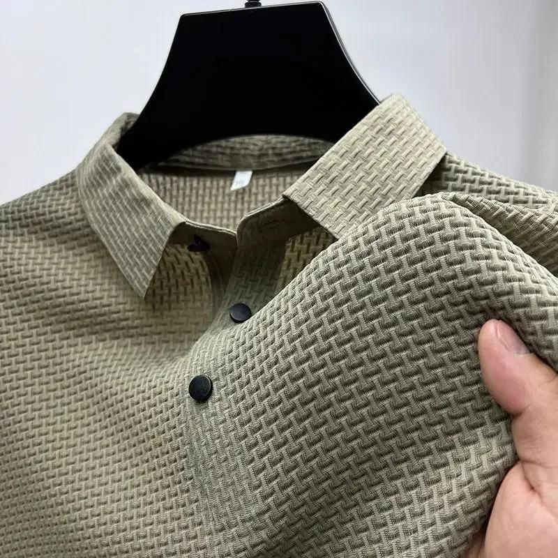 Polo d'été à manches courtes pour hommes, ajouré, en soie glacée, vêtements de marque, respirant, mo