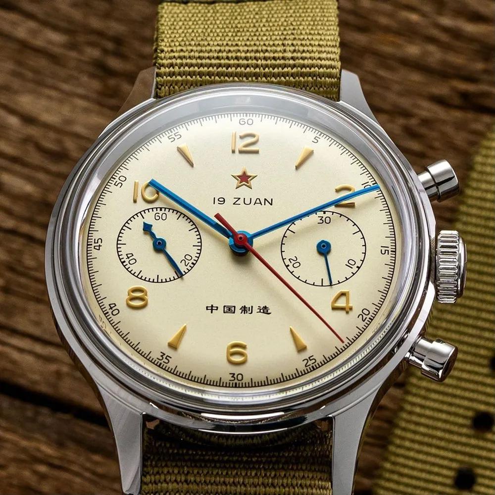 RED STAR 38mm hommes 1963 chronographe montre mécanique pilote avec mouvement mouette ST1901 Air For