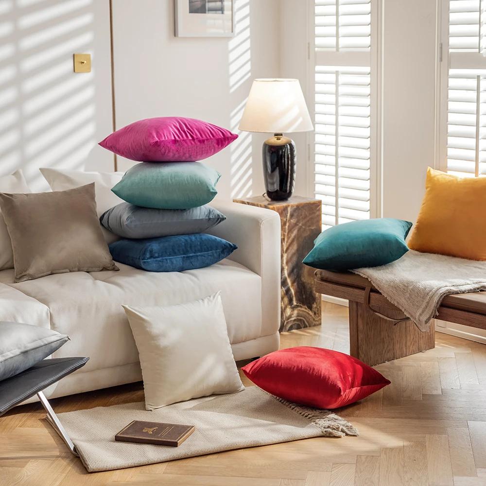 Housse de coussin en velours MACT, 2 pièces, douce, unie, décorative, carrée, pour canapé, chambre, 