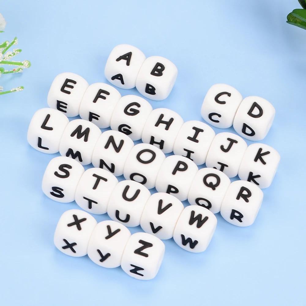 Lofca 100 pièces 12MM perles de lettre en Silicone perles en vrac de qualité alimentaire bracelet à 