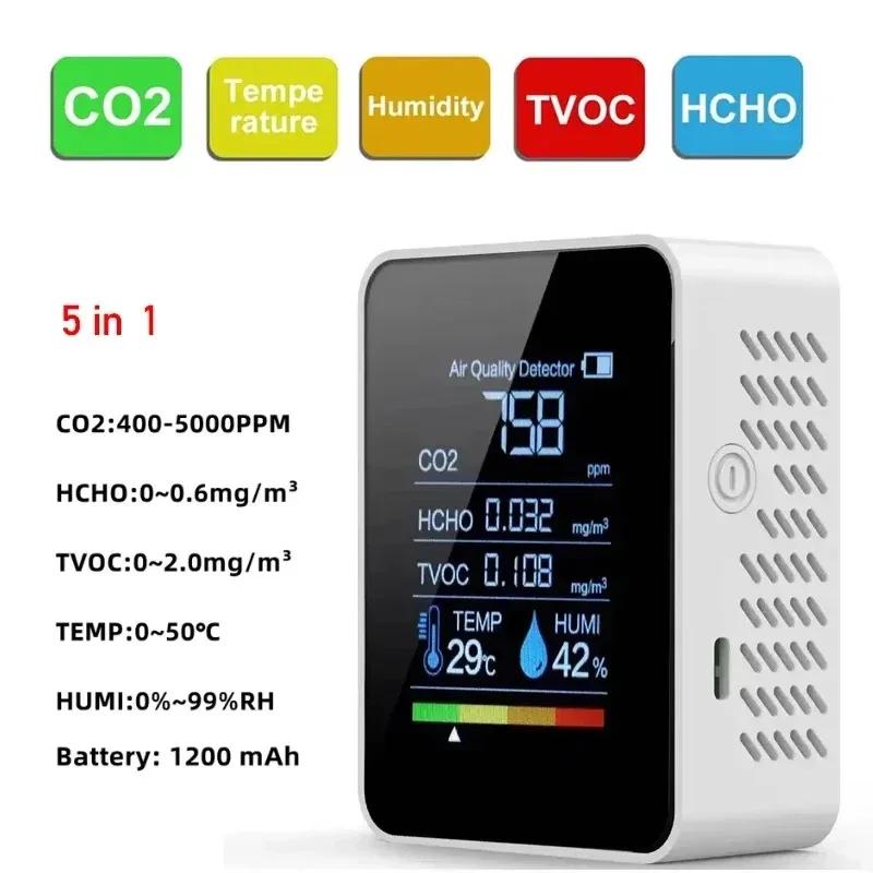 Nouveau compteur de CO2 multifonctionnel 5 en 1, testeur numérique de température et d'humidité, dét