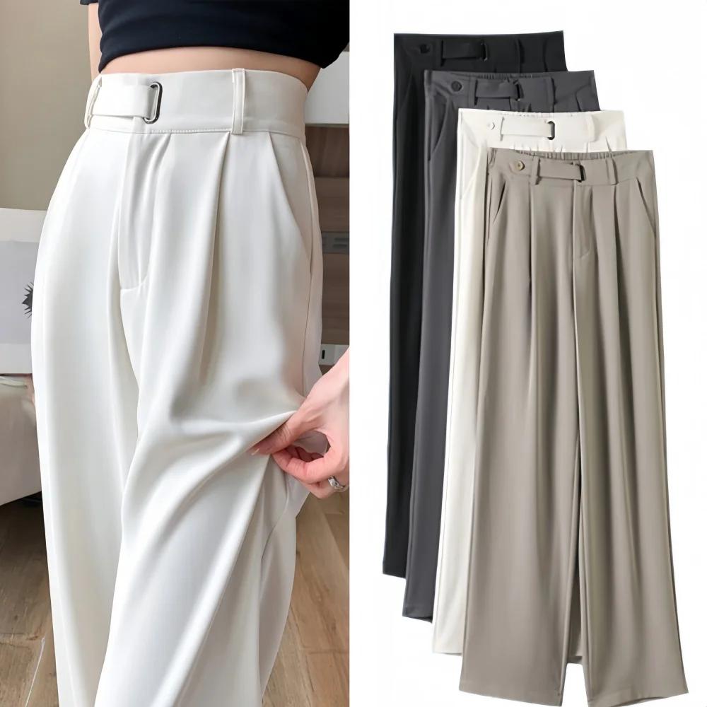 Pantalon large taille haute uni pour femme, nouvelle collection printemps-été 2026, élégant, droit, 