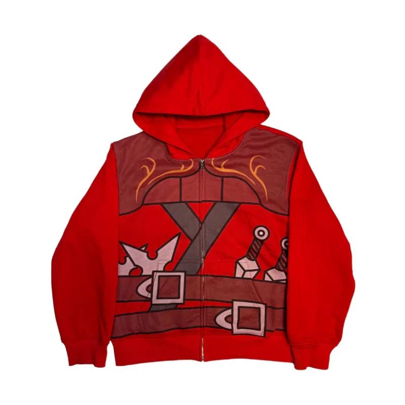 Sweat à capuche zippé Y2K style japonais High Street, imprimé Ninja décontracté Cosplay Anime, Haraj