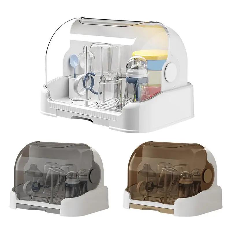 Support de séchage biberons avec plateau amovible - Boîte de rangement anti-poussière portable pour la maison