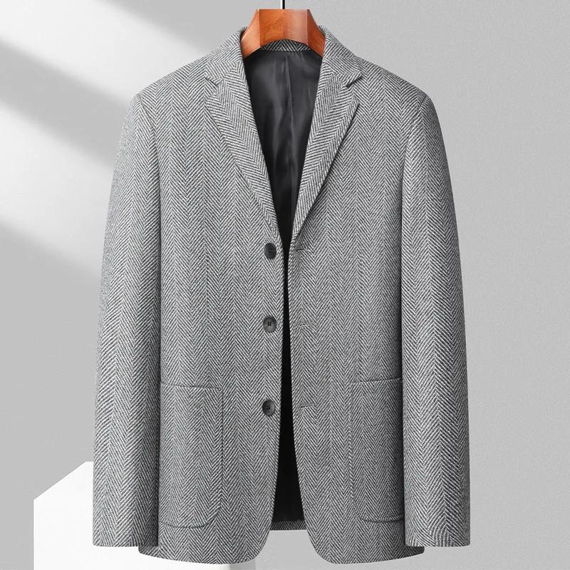 Blazer en laine pour homme, motif chevrons, veste de costume décontractée et élégante, confortable e