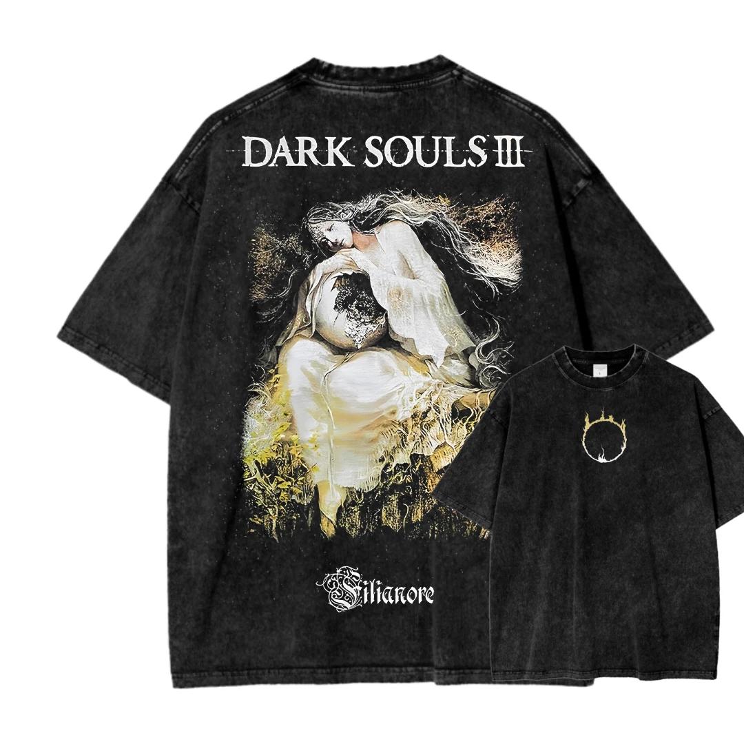 T-shirt délavé Dark Souls Anime Lover, nouveau modèle, vêtements de toute saison, vêtements de perso