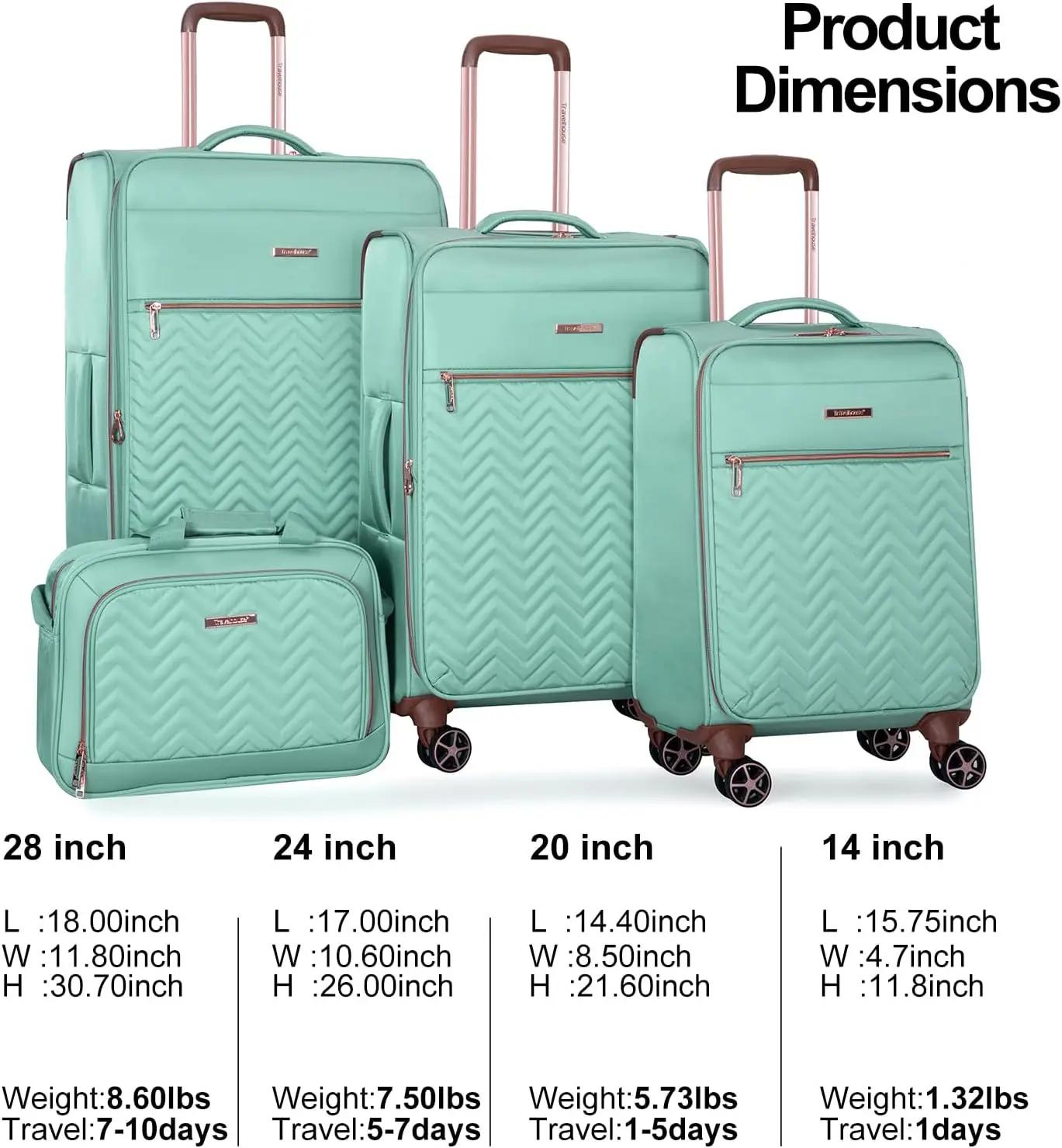 Travelhouse-Ensemble de bagages Softside, valise légère extensible, roues à double rotation, 4 pièce