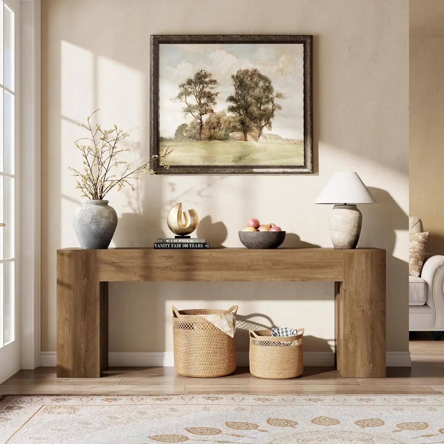 Console de canapé extra longue pour entrée et salon, table rectangulaire en bois de ferme de 79 pouc