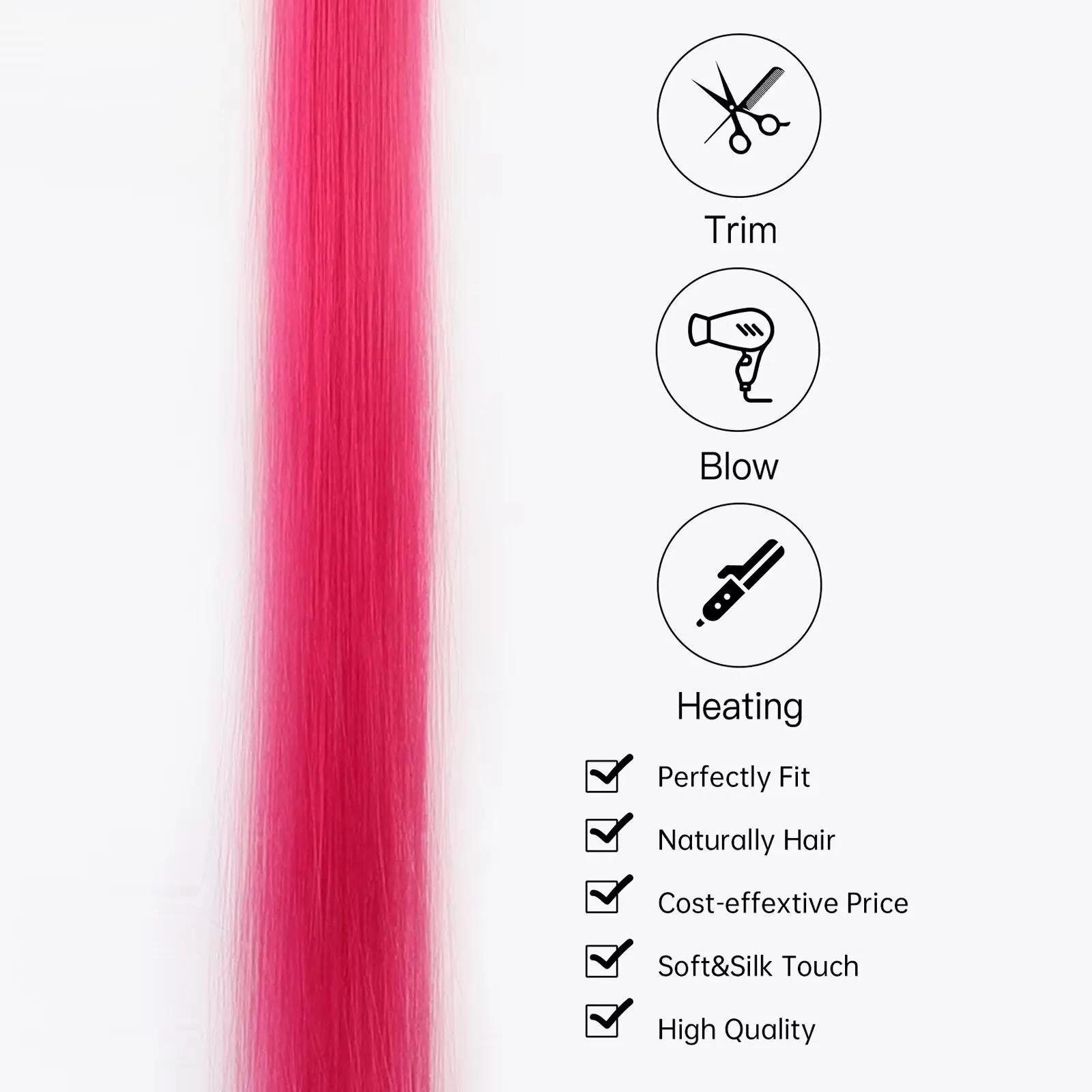 Extensions de cheveux synthétiques colorées à clips, 5 pièces, Extensions de cheveux colorées arc-en