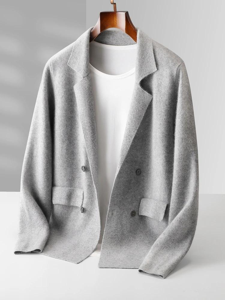Cardigan en cachemire pour homme, 100% laine mérinos, col de costume, pull doux et chaud, tricot int