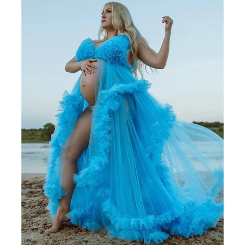 Robe longue en tulle pour femme enceinte, robes de photographie, vêtements de douche de bébé, vêteme