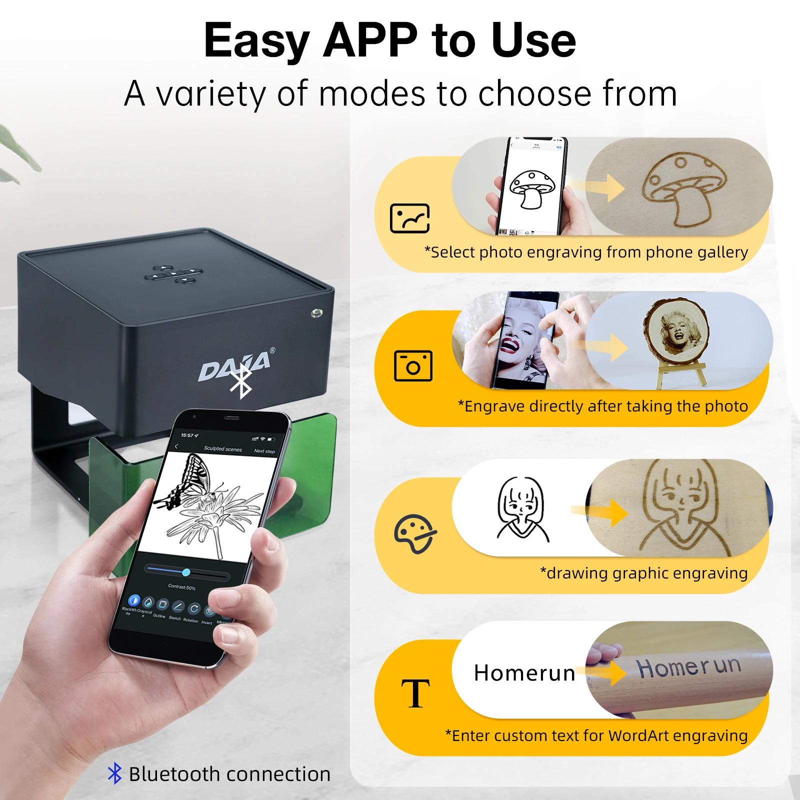DAAlbanDJ6 Mini graveur laser portable Bluetooth, machine de gravure de coupe bricolage, gravure de 
