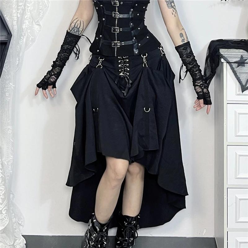 Goth Streetwear jupe gothique femmes Harajuku Emo Alternative Grunge taille haute pansement a-ligne 