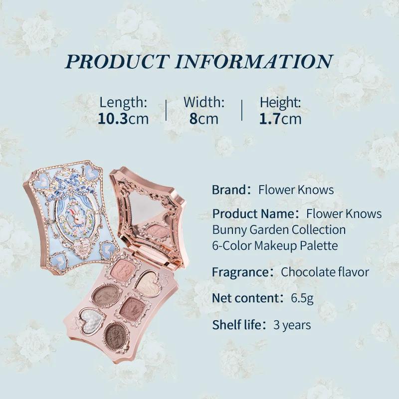 Palette de fards à paupières Flower Knows Makeup Bunny Garden, 6 couleurs, longue tenue, nudes natur