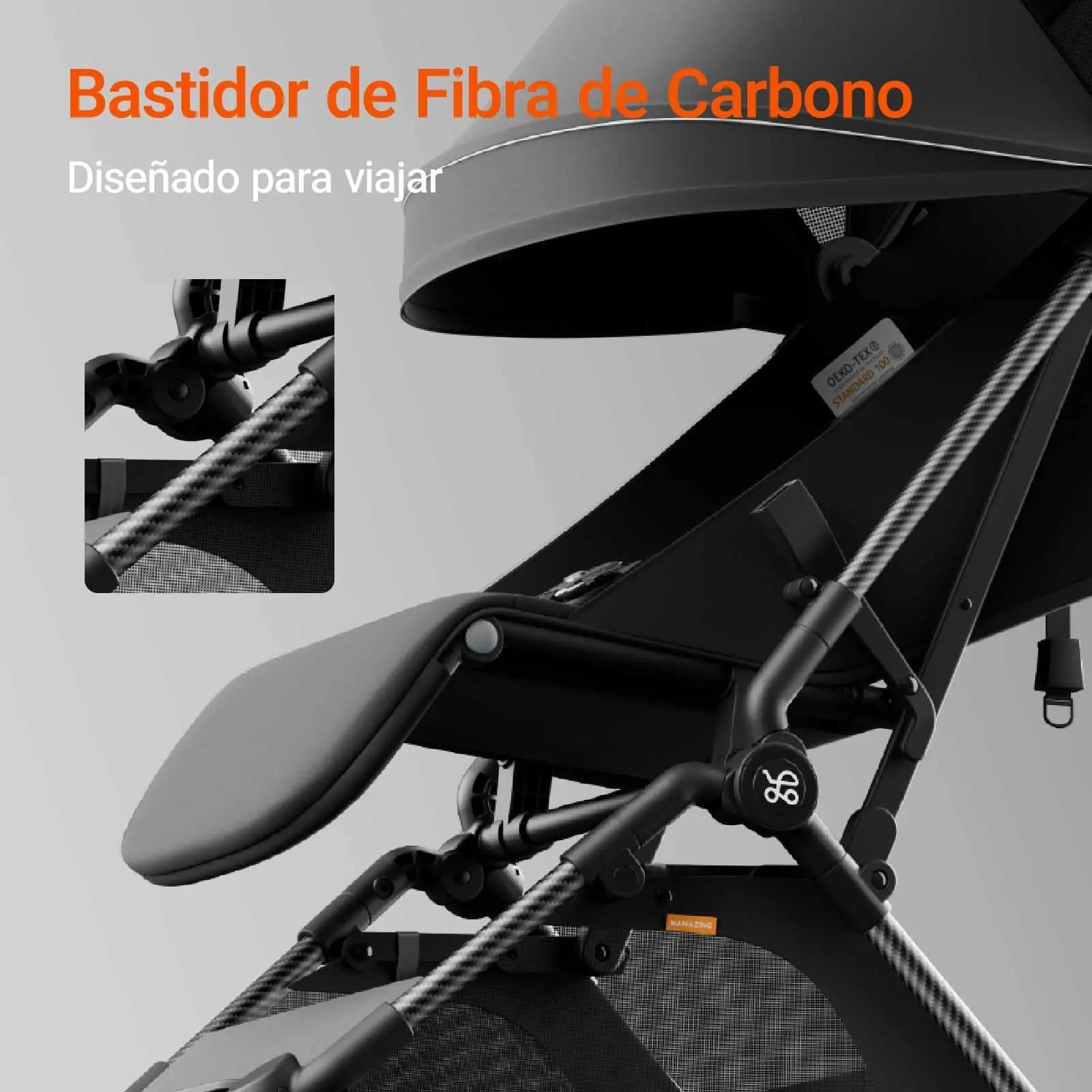 MAZAZING poussette de voyage en carbone, pliable, ultralégère (5,26 kg), compacte et adaptée aux avi