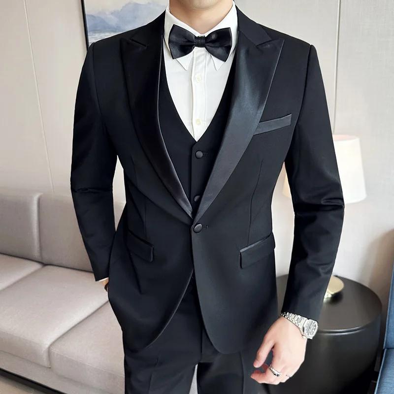 (Veste + gilet + pantalon) haut de gamme marque Boutique mode hommes décontracté affaires noir fumer