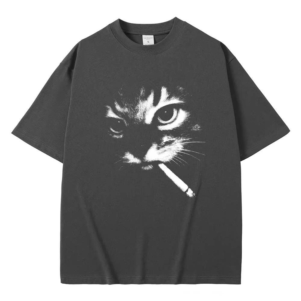 Mème drôle fumer chat visage graphique T-shirts hommes femmes décontracté coton Vintage T-shirts hom