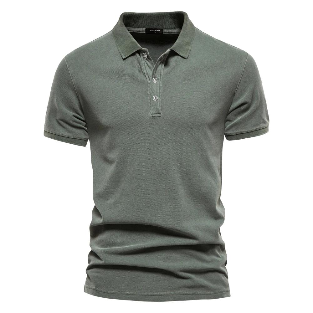 AIOPEON 100% coton couleur unie hommes polos décontracté à manches courtes couverture hommes chemise