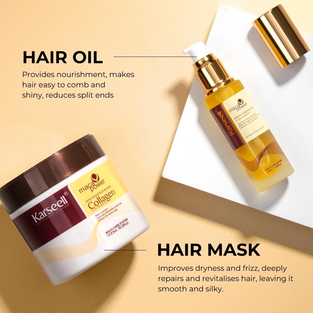 Karseell-Traitement capillaire au collagène, masque réparateur en profondeur, 500ml + sérum à l'huil