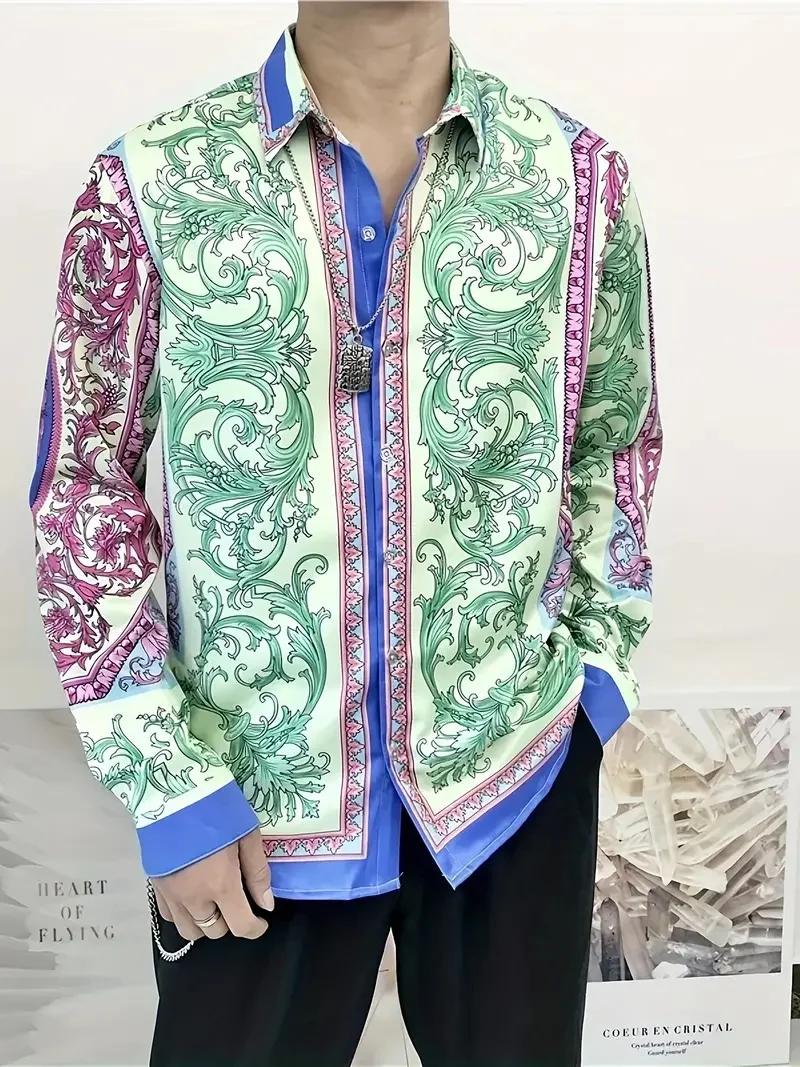 Chemise hawaïenne à manches longues pour hommes, motif floral, revers imprimé en 3D, confortable, mo