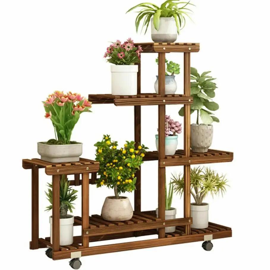 Support pour plantes en bois multicouche, support pour Pot de fleurs roulant d'intérieur et d'extéri