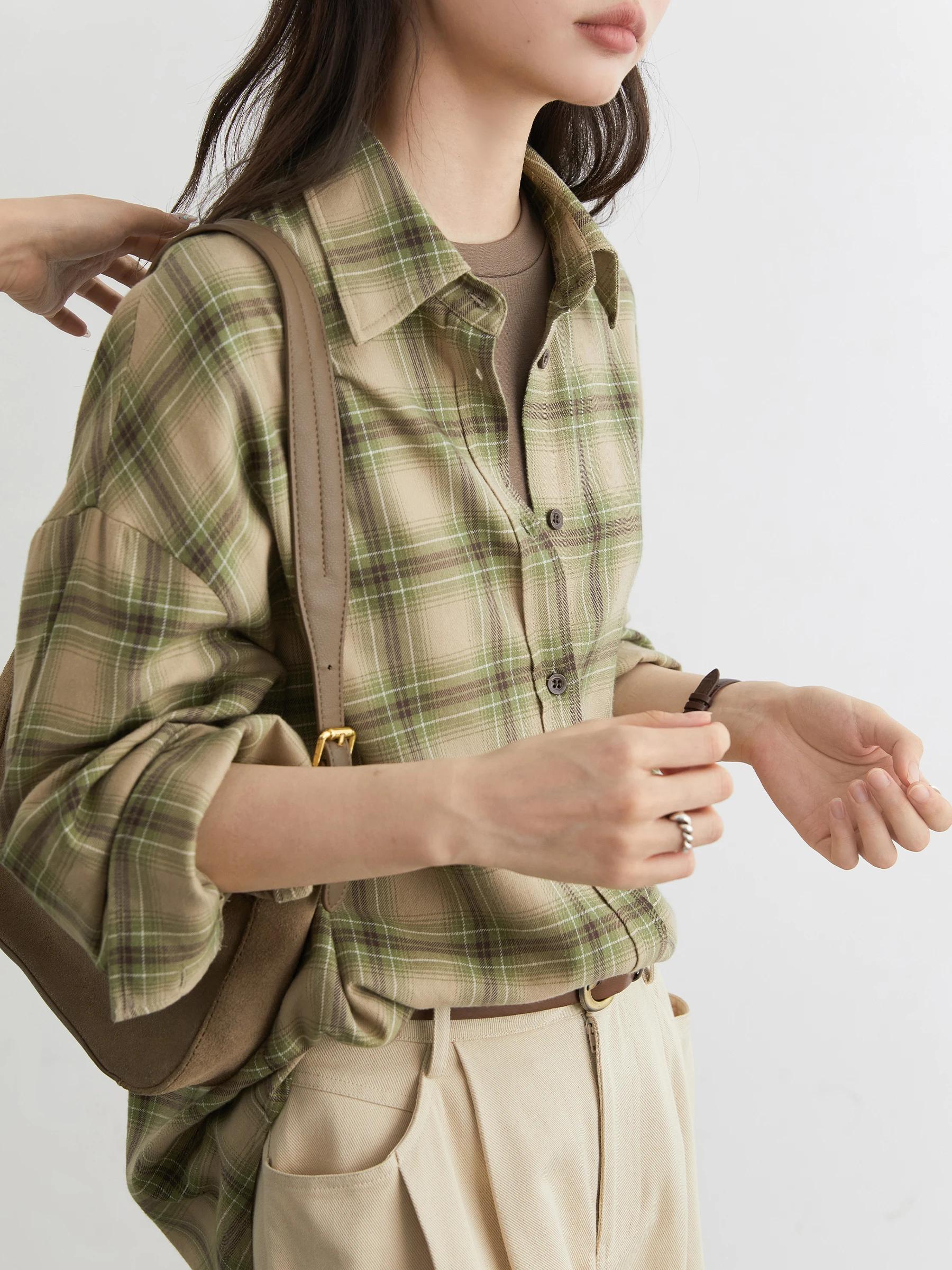 CHIC VEN femmes chemises ample décontracté nouveau ponçage chemise à carreaux à manches longues moye
