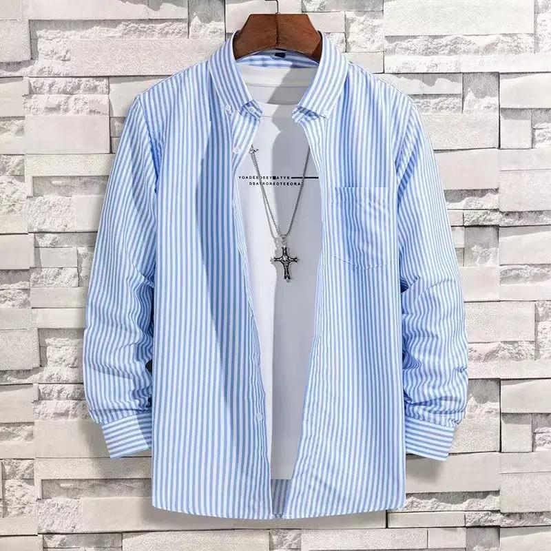 Chemise rayée à manches longues pour hommes, chemises d'affaires décontractées, coupe couvertes, san