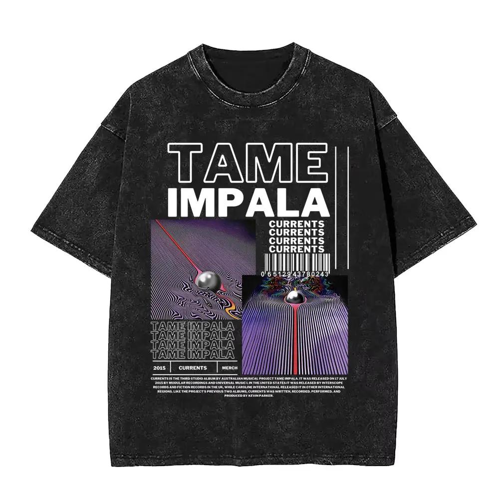 VintageWashed Pop Rock Band Tame Impala Currents impression graphique t-shirts hommes femmes décontr