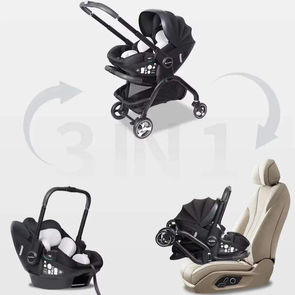 Kidilo-Poussette Portable 3 en 1 pour Bébé, mir de Couchage pour Nouveau-Né, Siège de Voiture Multif