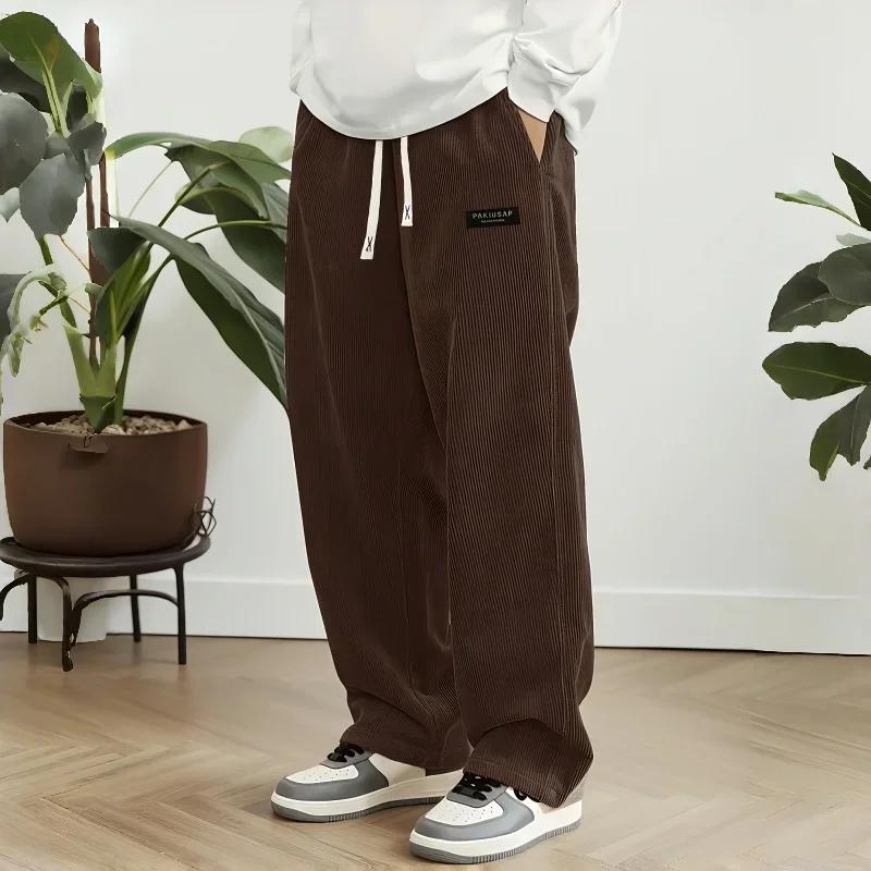 Nouveauté 2026 Pantalon décontracté en velours côtelé pour homme, coupe ample et droite, style stree